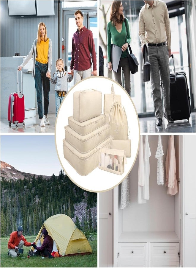 SHRBI Packing Cubes Clothes Storage Bag And Cube Wash Toiletry Storage Purpose Pouch Travelling Bag Kit With Double Zipper, Handle, Laundry Bag, Clothing Bag, Shoe Bag (Beige) - Image 5